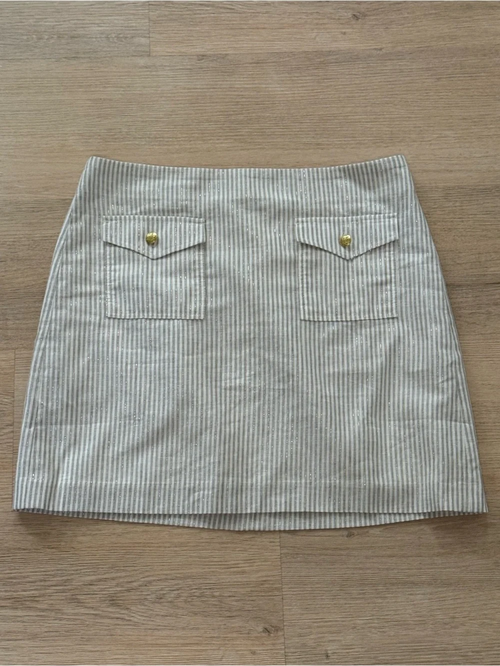 Striped Linen-Blend Patch-Pocket Mini A-Line Skirt